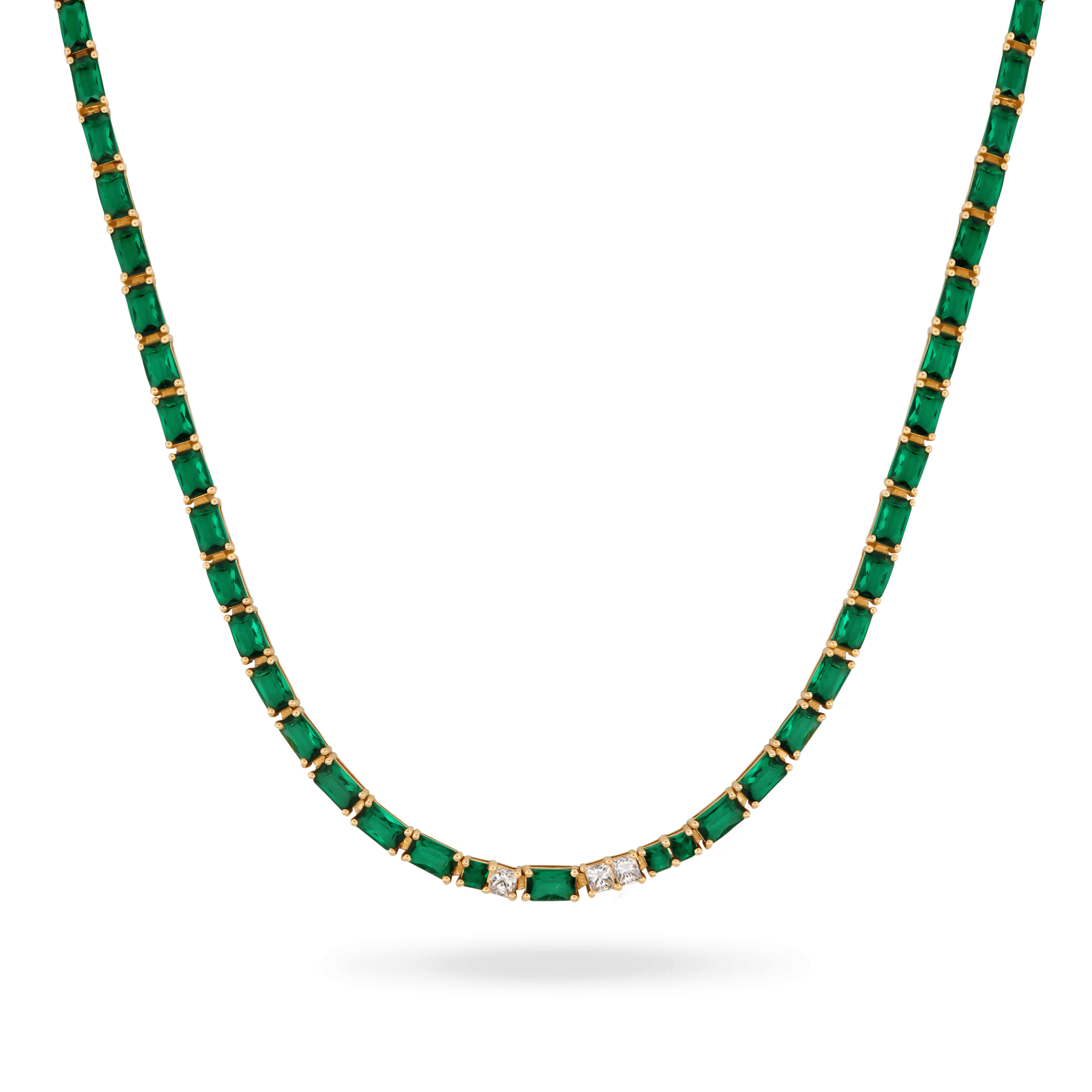 14K Emerald CZ & Diamond Necklace  IceLink   